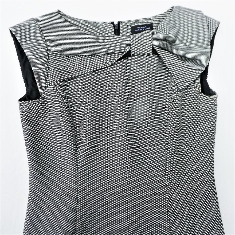 Tahari Arthur S Levine Micro Dot Sheath Dress Bow Neckline Princess Seams Line 4 - Picture 4 of 8